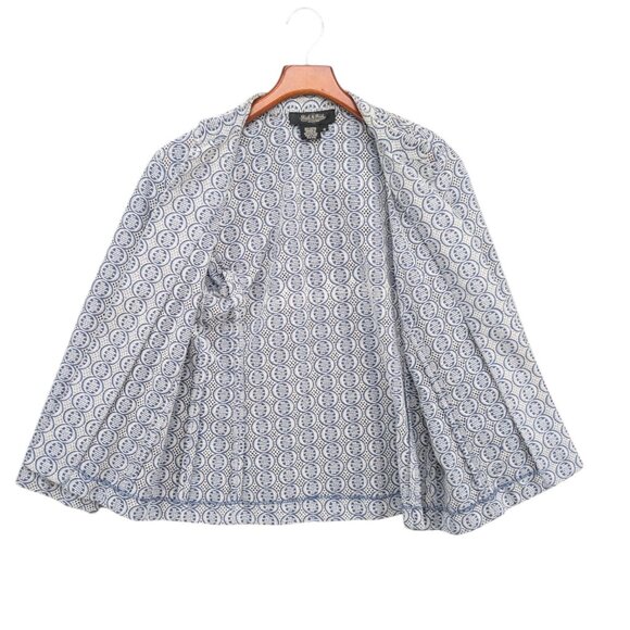 Peck & Peck Open Blazer Jacket Womens Blue White Crochet Lace Cotton Size 12 - Picture 3 of 10
